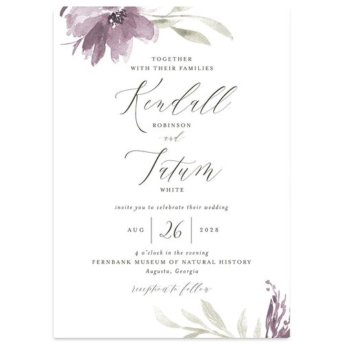 Muted Floral Wedding Invitations  Mauve Signature Blank No Standard