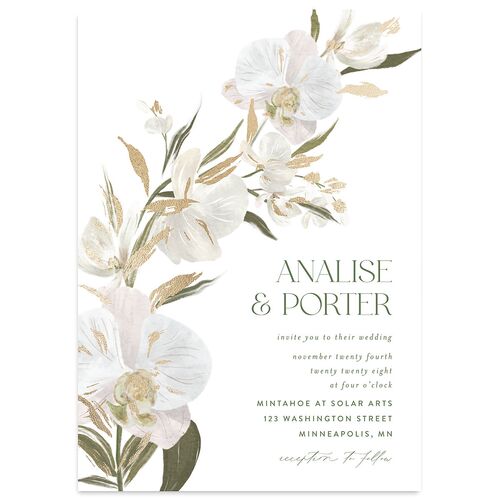 Elegant Orchid Wedding Invitations Gold Pure White Signature Blank No Standard