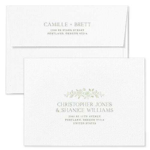 Porcelain Blue Floral Watercolor Wedding Invitation Envelopes White Moss Both Recipient and Return Addresses Standard Signature