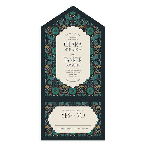 Ornate Garden All-in-One Wedding Invitations Emerald Signature Light Both Recipient and Return Addresses No