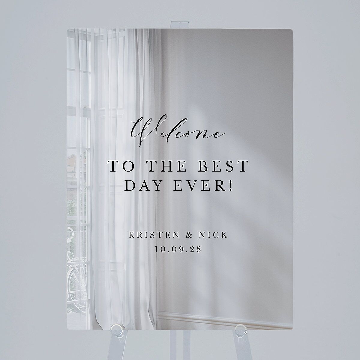 Eucalyptus Frame Mirrored Acrylic Welcome Sign Medium Pure White Mirrored Acrylic M Welcome Standard