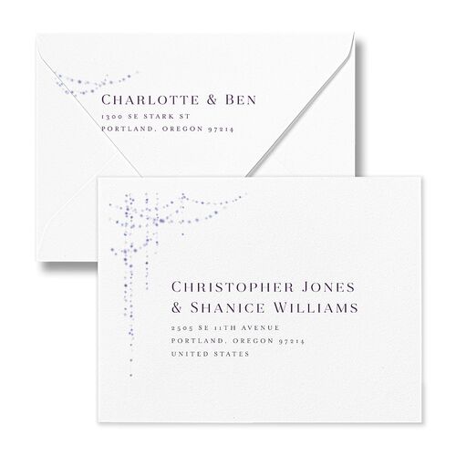 Enchanted Evening Save the Date Petite Card Euro Envelopes White Bordeaux Both Recipient and Return Addresses Luxe Signature