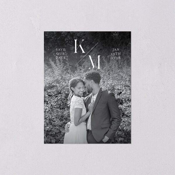 Monogram Slant Save the Date Petite Cards Licorice Signature smooth Blank No Standard