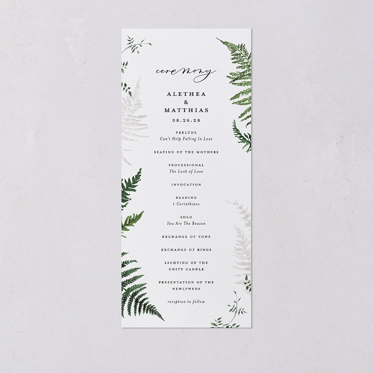 Woodsy Ferns Wedding Program Scottish Green Signature
