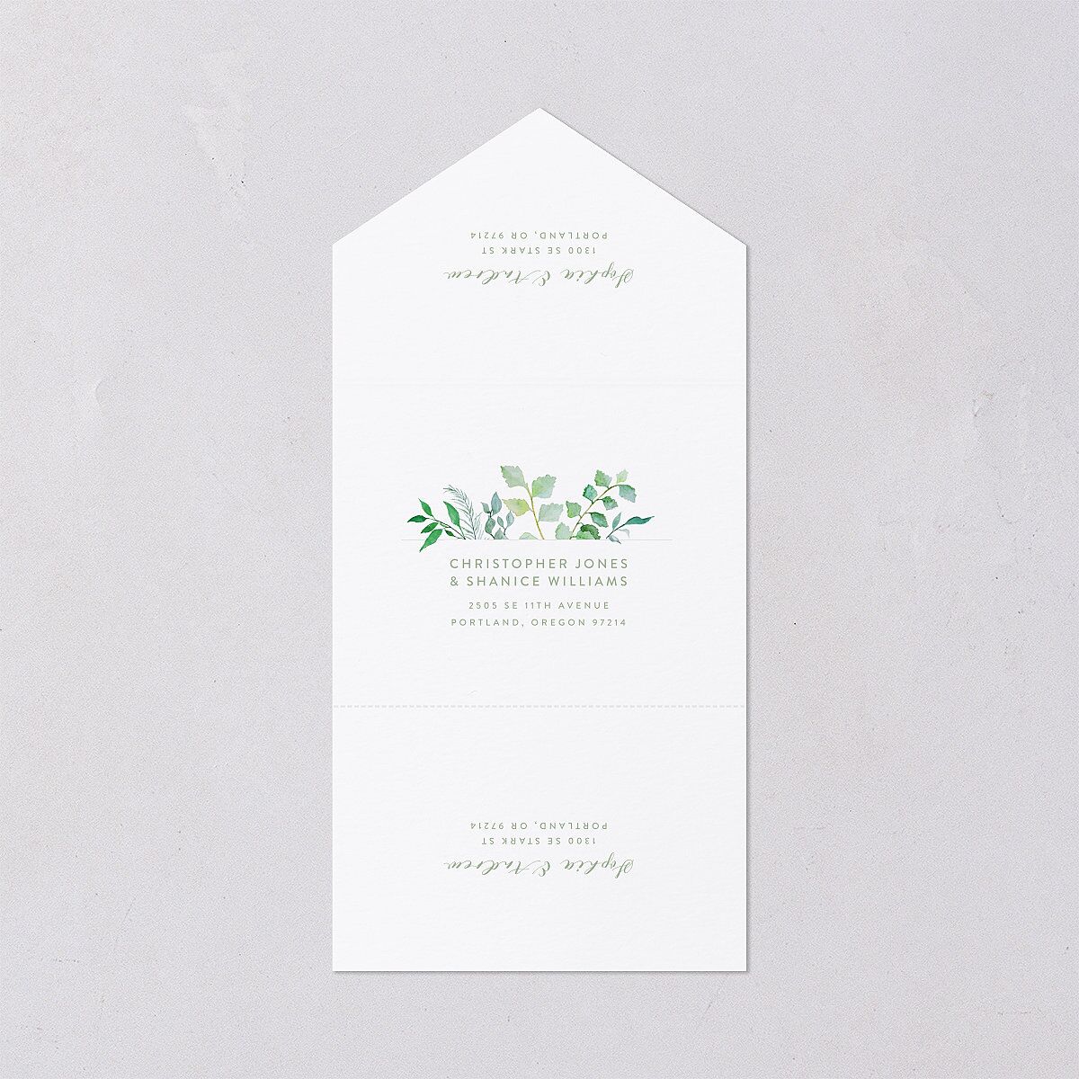 Leafy Ampersand All-in-One Wedding Invitations Eucalyptus Signature Light Both Recipient and Return Addresses No