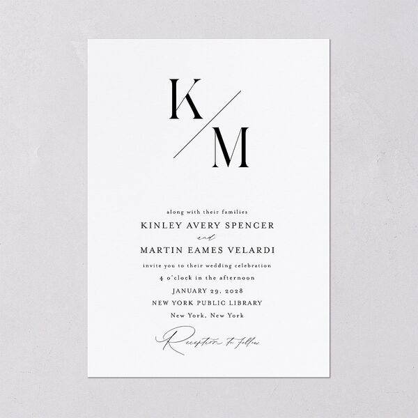 Monogram Slant Wedding Invitations Licorice Signature Blank No Standard
