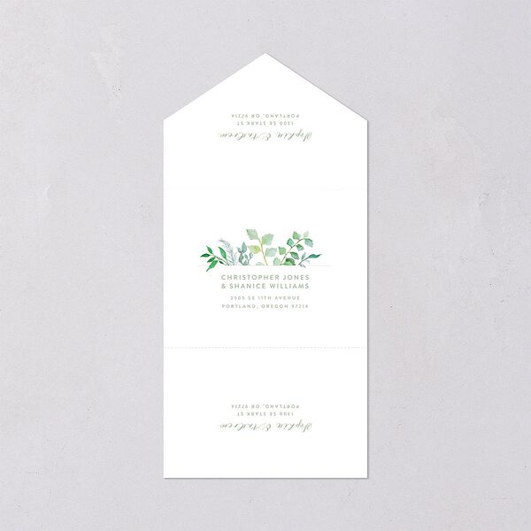 Leafy Ampersand All-in-One Wedding Invitations Eucalyptus Signature Light Both Recipient and Return Addresses No