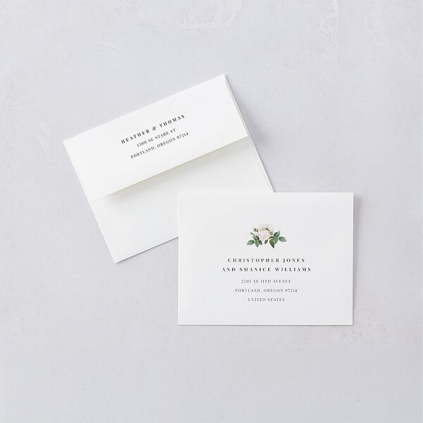 Classic Botanical Thank You Card Envelopes White Standard Turquoise Both Recipient and Return Addresses Signature