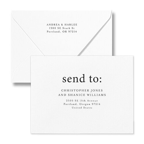 Timeless Photo Trio Save the Date Petite Card Euro Envelopes White Linen Both Recipient and Return Addresses Luxe Signature