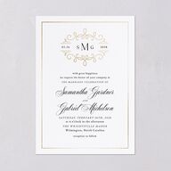 Monogram Flourish Foil Wedding Invitations Pure White Gold Signature Blank No Standard