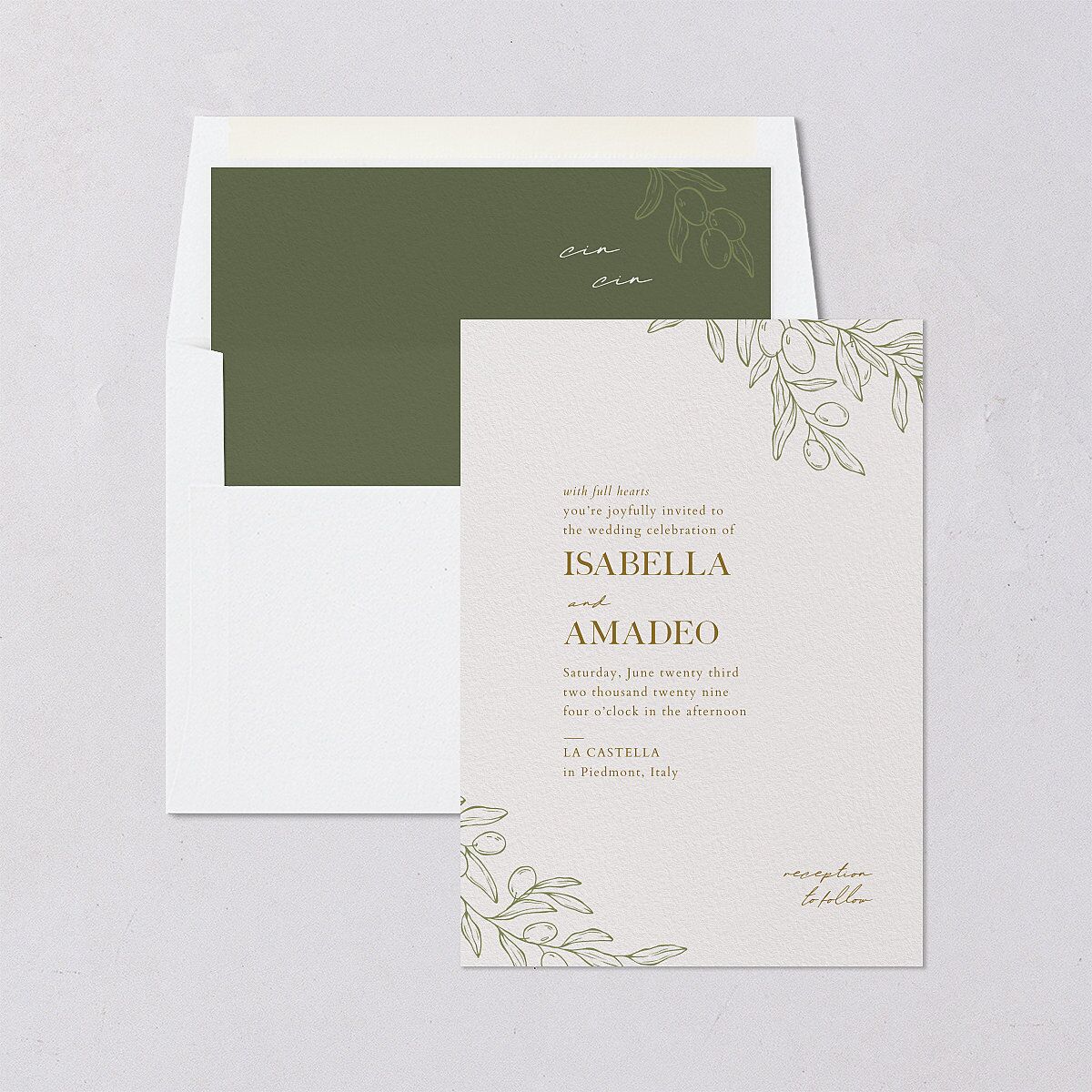 Elegant Italian Olive Branches Envelope Liners Champagne Standard
