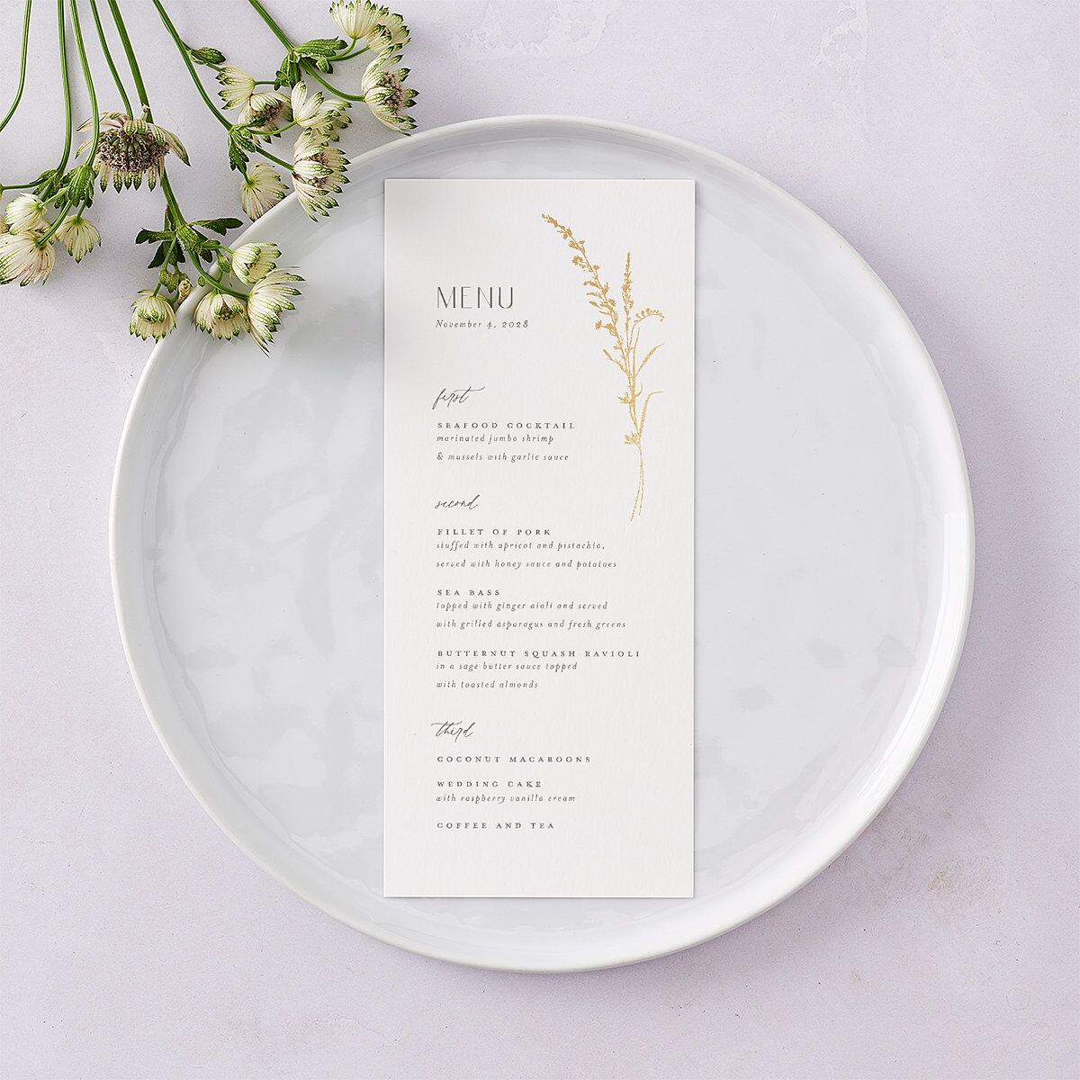 Minimal Wildflower Menus Gold Off-White Signature