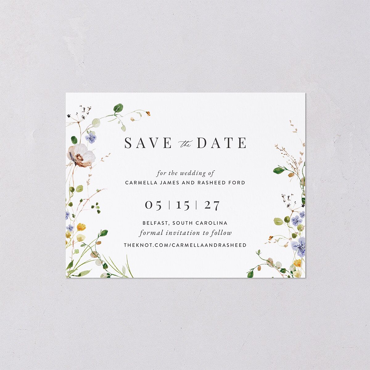 Delicate Wildflower Save the Date Petite Cards Pure White Signature smooth Blank No Standard