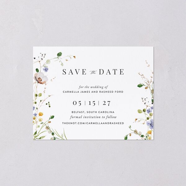 Delicate Wildflower Save the Date Petite Cards Pure White Signature smooth Blank No Standard