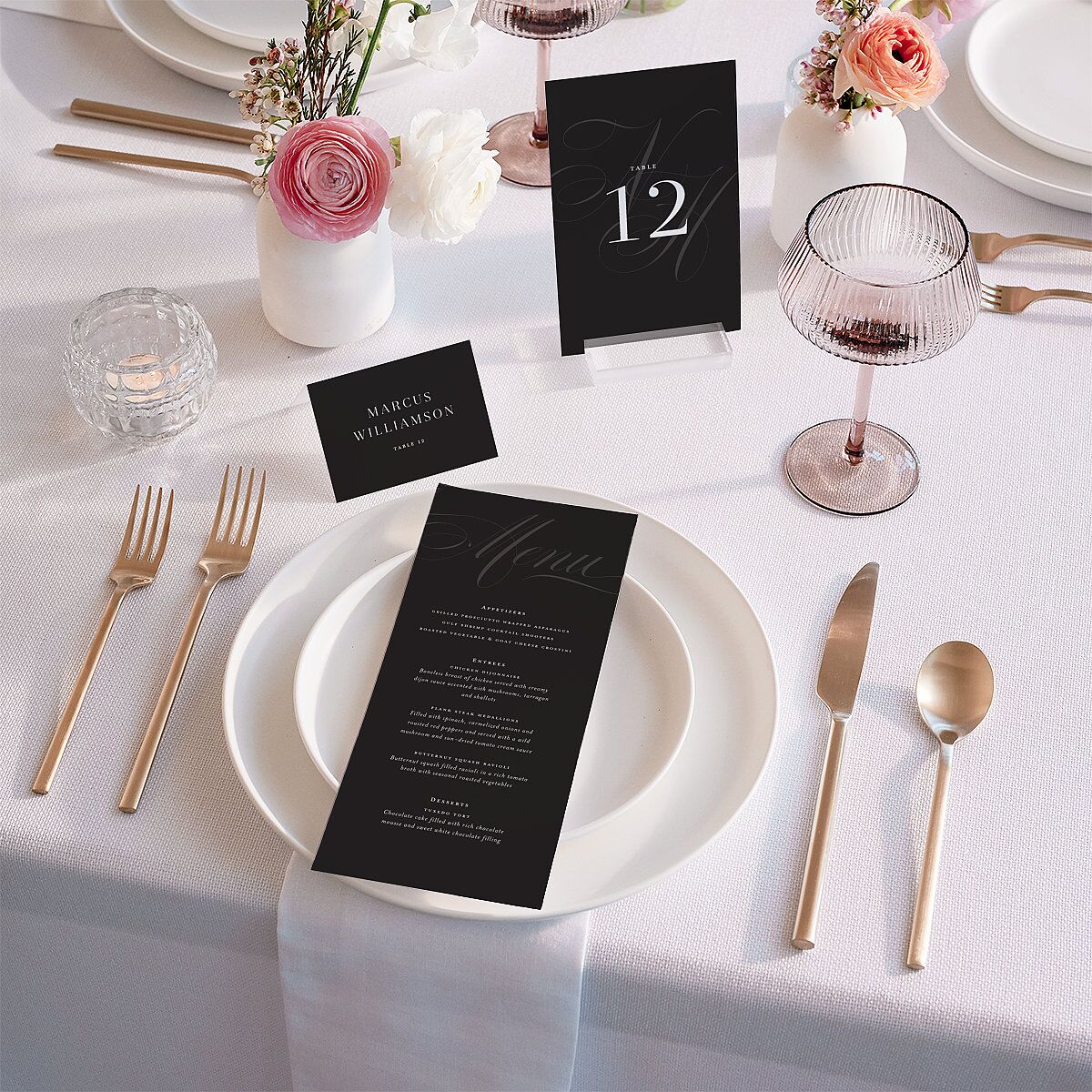 Elegant Monogram Place Cards Licorice Signature