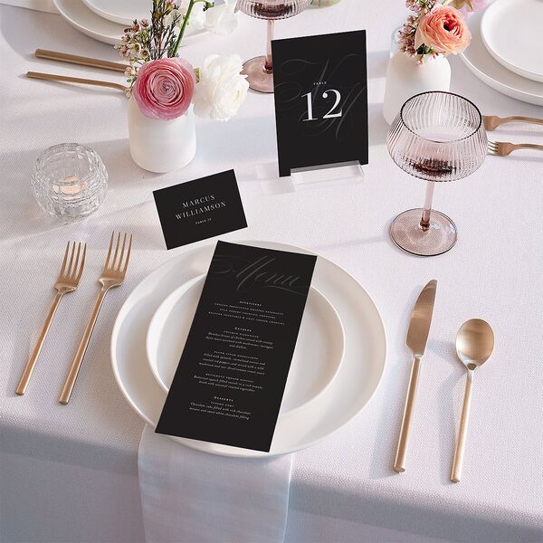 Elegant Monogram Place Cards Licorice Signature