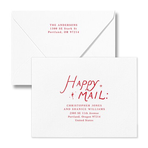 Whimsical Holiday Handwritten Thank You Card Euro Envelopes White Ruby Both Recipient and Return Addresses Luxe Signature