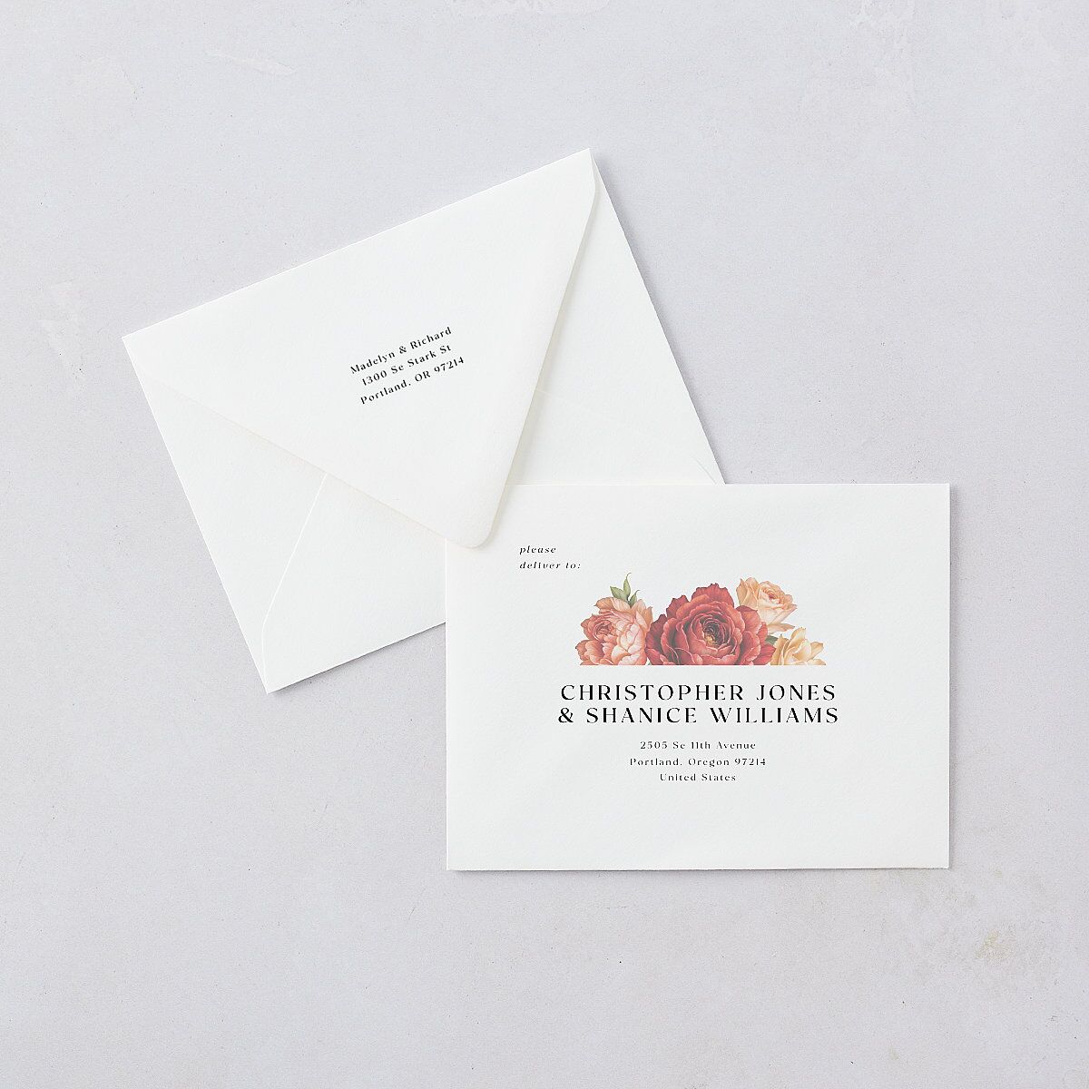 Vintage Awkward Photo Hearts Save the Date Magnet Euro Envelopes White Barely Peach Both Recipient and Return Addresses Luxe Signature