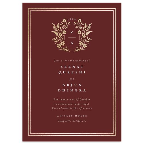 Rustic Kingdom Wedding Invitations Gold Merlot Signature Blank No Standard