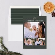 Our Merriest Year Baby Announcement Holiday Cards Hunter Green Signature Blank Standard Landscape