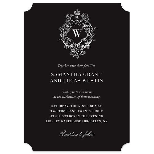 Ornate Vintage Crest Wedding Invitations Midnight Signature Blank No Ticket