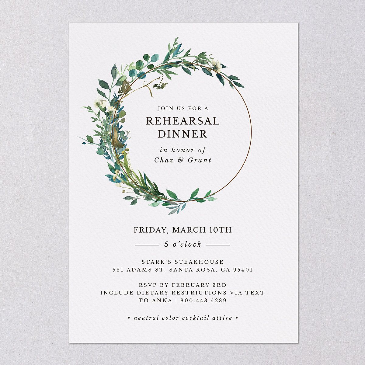 Leafy Hoops Rehearsal Dinner Invitations — view 9
