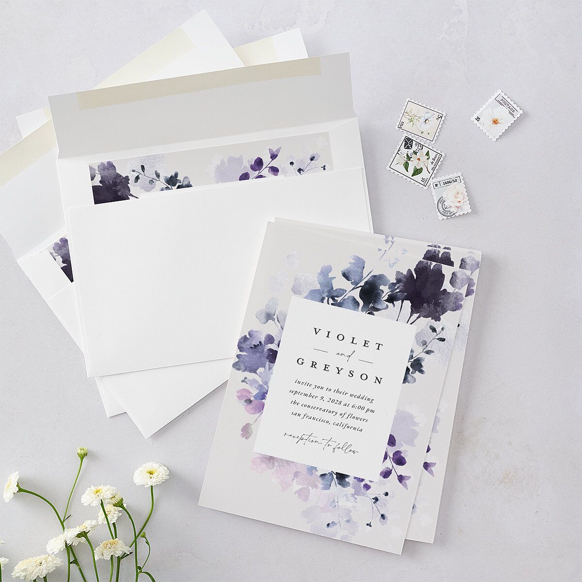 Ethereal Floral Wedding Invitations Sheer Lilac Signature Blank No Standard