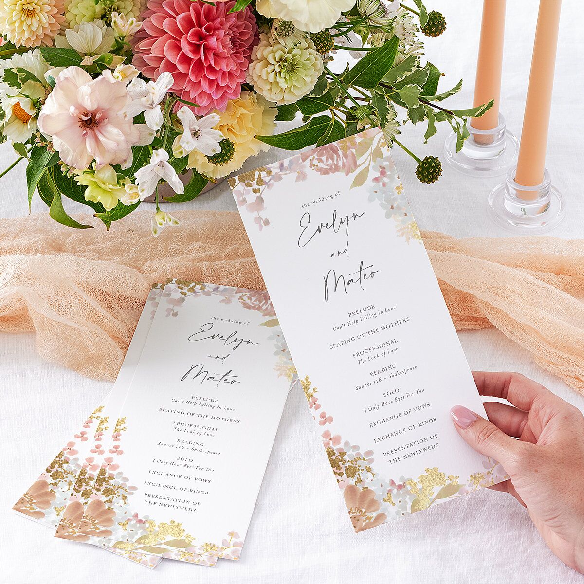 Hydrangea Garden Wedding Programs Gold Pink Cotton Signature