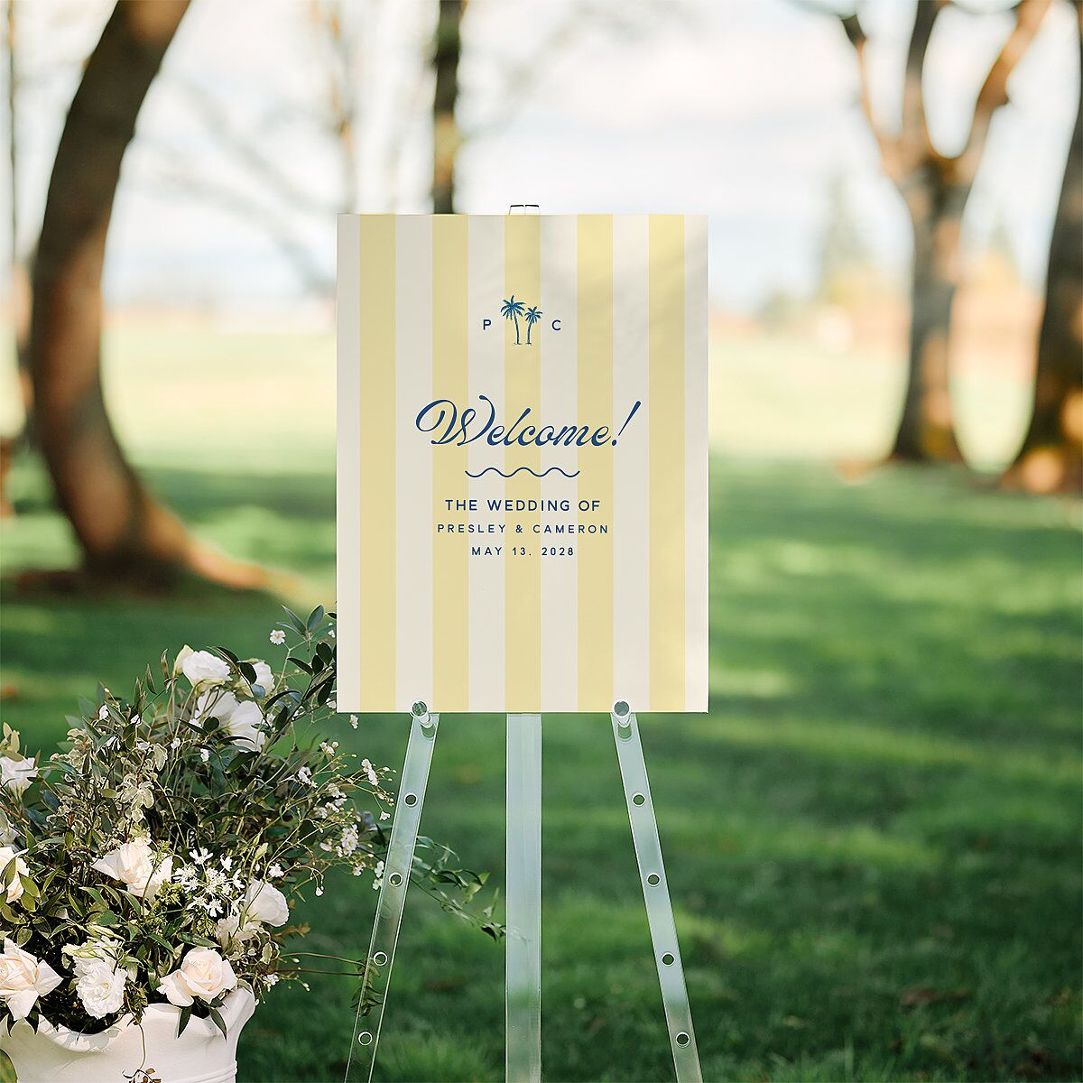 Cabana Stripes Standard Welcome Sign Medium Lemon Standard Indoor Foam Core M Welcome