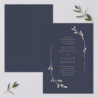Gilded Sprigs Foil Wedding Invitations Gold Moody Blue Signature Blank No Standard