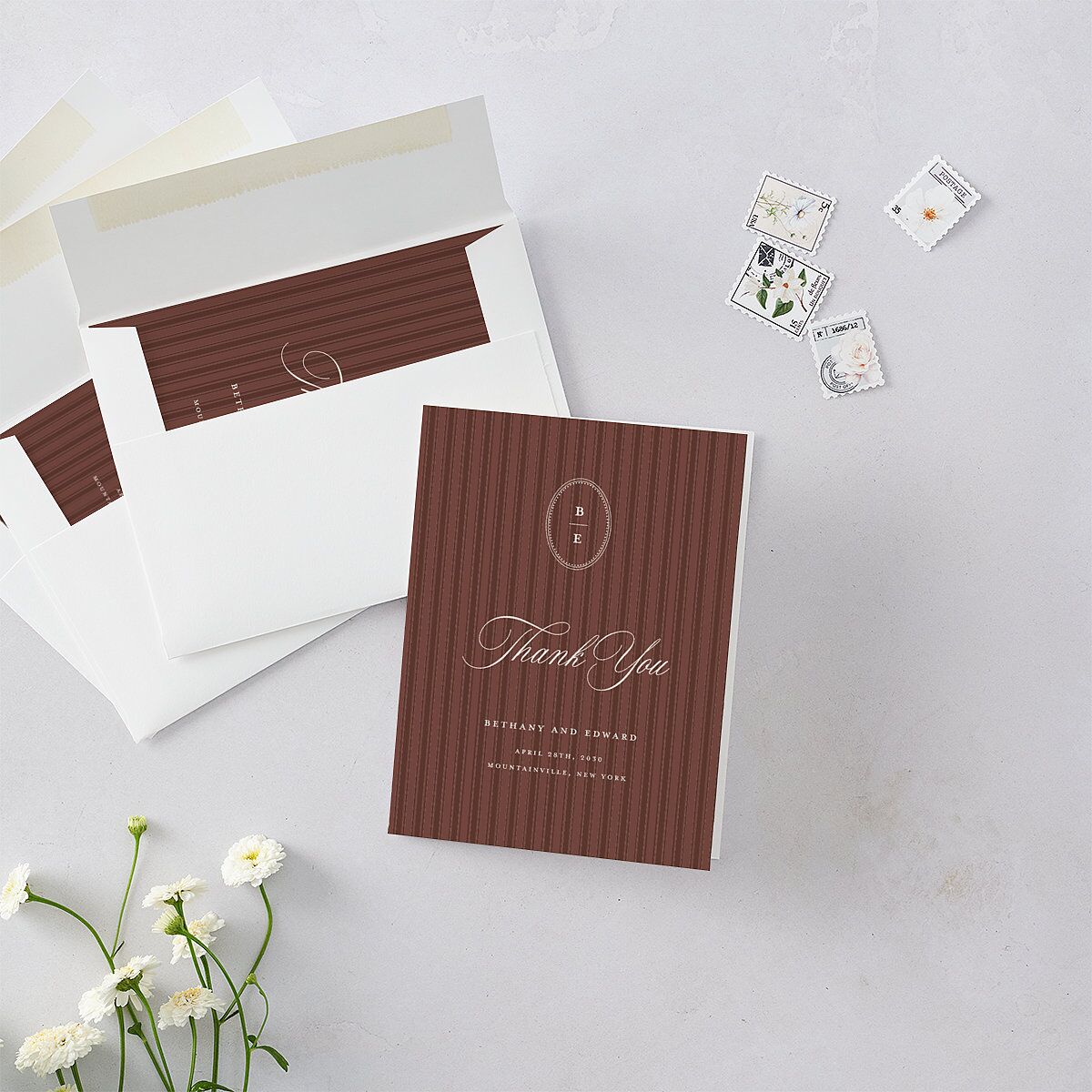 Vintage Oval Monogram Thank You Cards Merlot