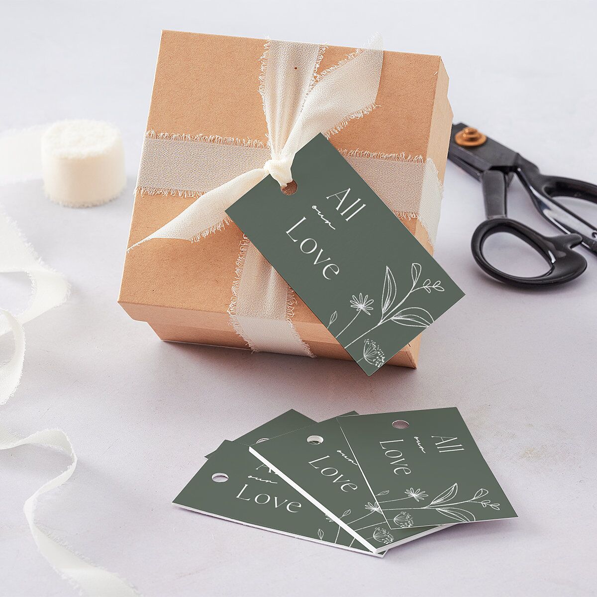 Simple Modern Wildflowers Favor Gift Tags Deep Olive Signature