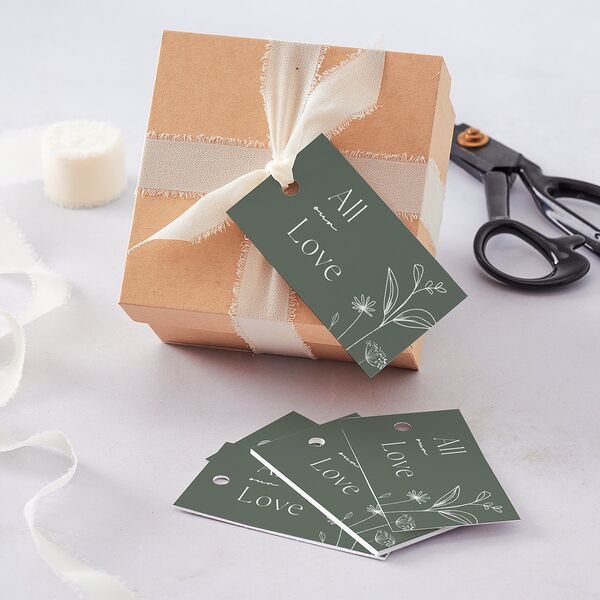 Simple Modern Wildflowers Favor Gift Tags Deep Olive Signature