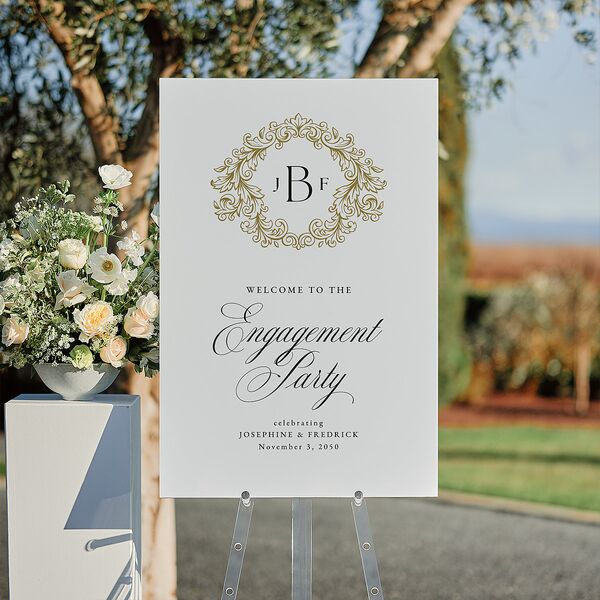 Black Tie Crest Engagement Party Standard Welcome Sign Large Pure White Standard Indoor Foam Core L Welcome