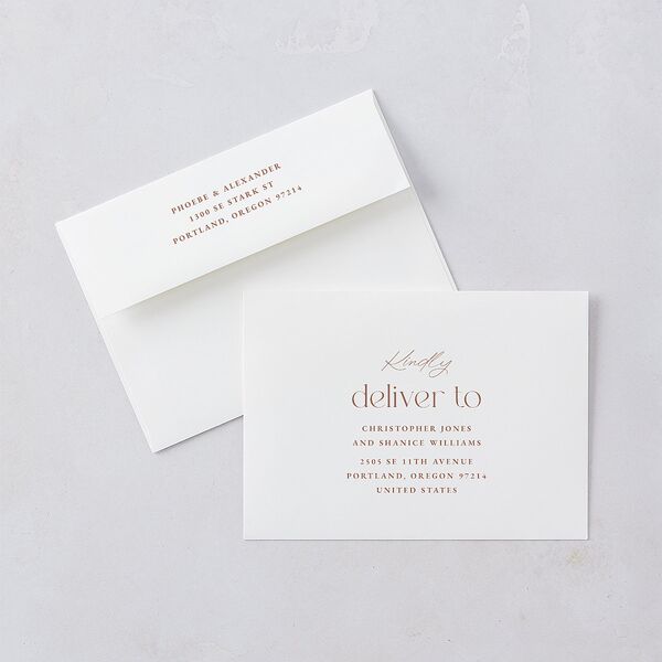 Striking Scene Wedding Invitation Envelopes White Dusty Rose Both Recipient and Return Addresses Standard Signature