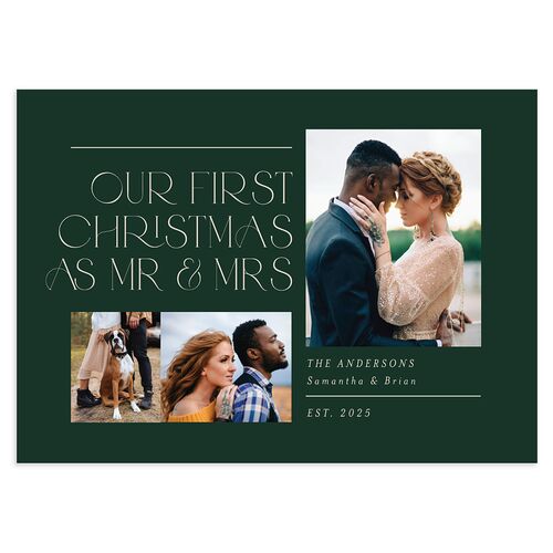 Mr. & Mrs. Holiday Cards Dark Green Signature Blank