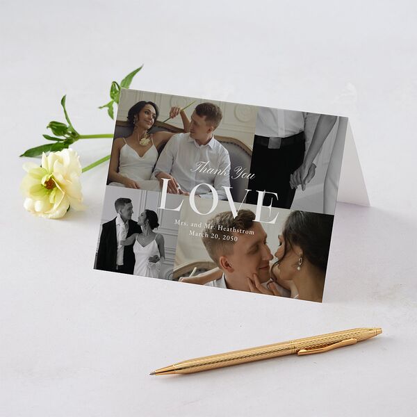 Modern Photo Collage Thank You Cards Linen