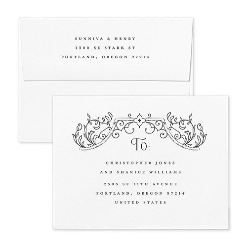 Gothic Date Save the Date Petite Card Envelopes Pure White White Both Recipient and Return Addresses Signature Standard