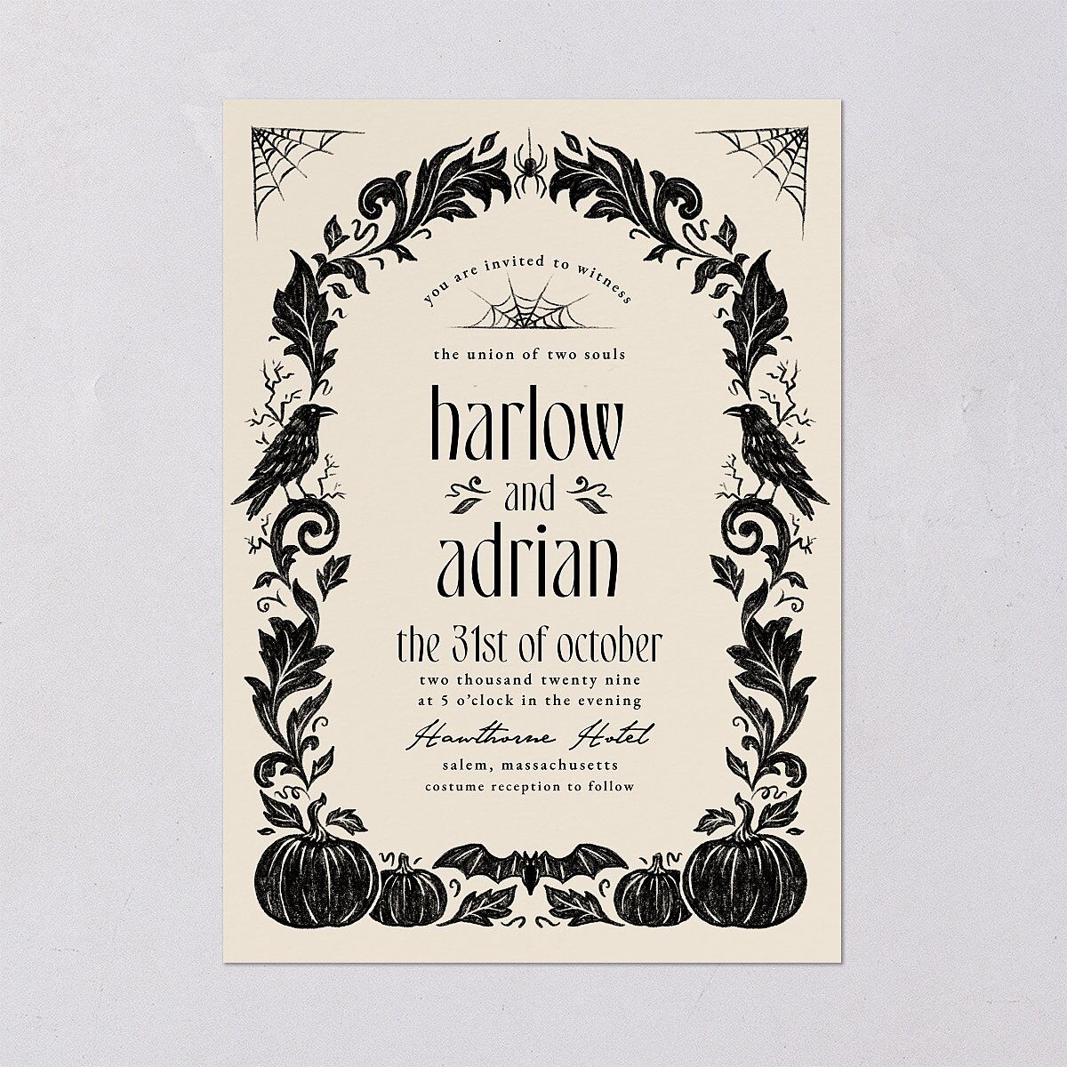 Spooky Halloween Nouveau Wedding Invitations Linen Signature Blank Standard No