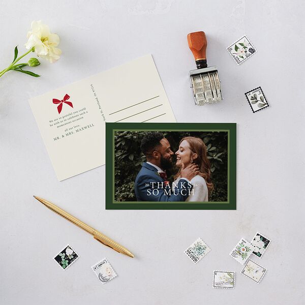 Simple Frame Photo Accent Thank You Postcards Hunter Green