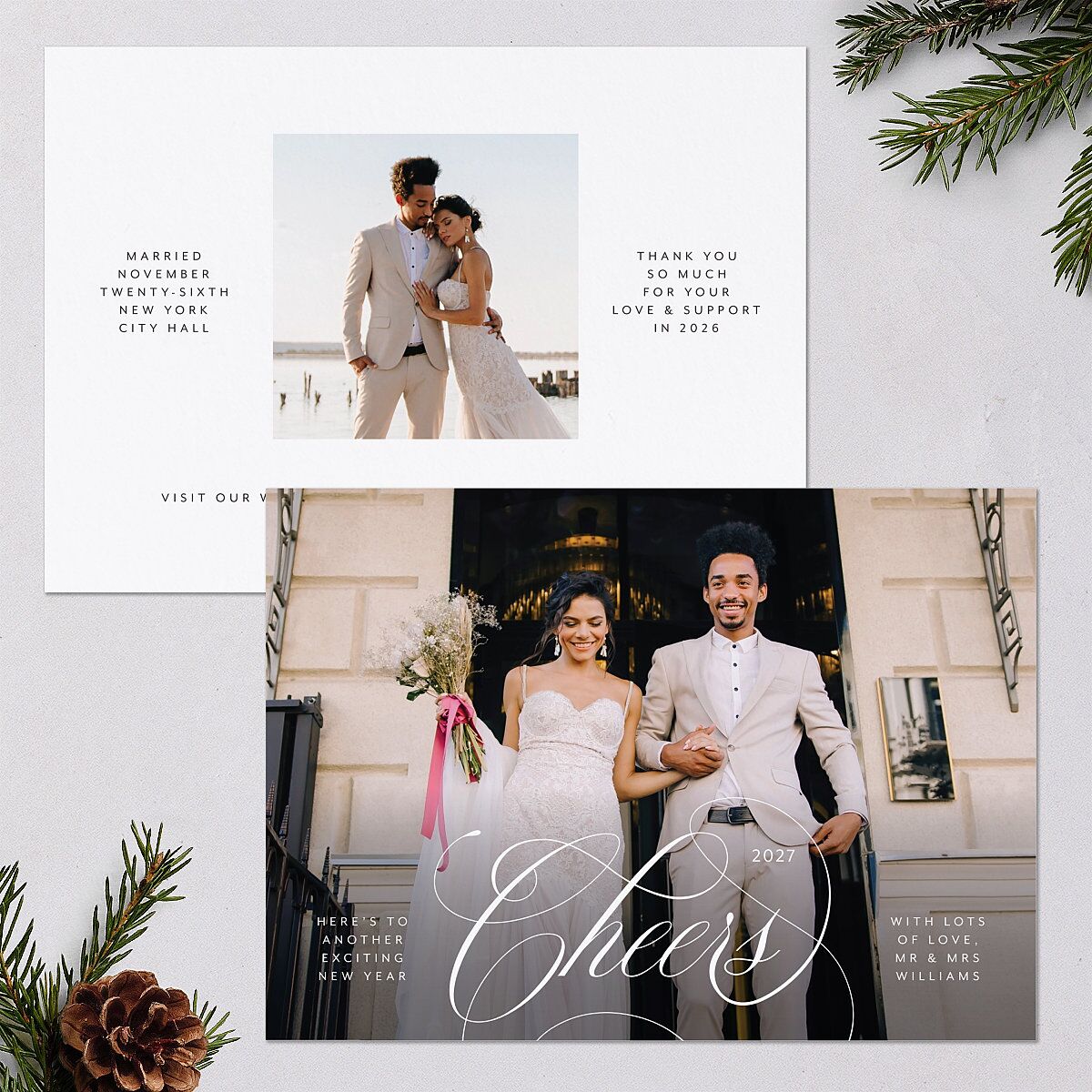 Elegant Cheer Holiday Cards Pure White Signature Blank Landscape Standard