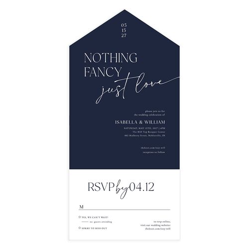 Nothing Fancy All-in-One Wedding Invitations Navy Signature Light Both Recipient and Return Addresses No