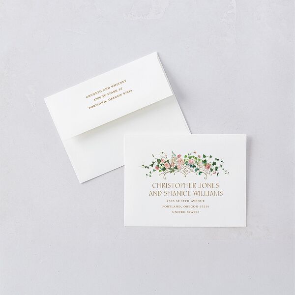 Fairytale Garden Save the Date Petite Card Envelopes Sage White Both Recipient and Return Addresses Signature Standard