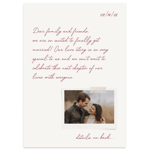 Handwritten Love Note Wedding Invitations Jewel Red Signature Blank No Standard