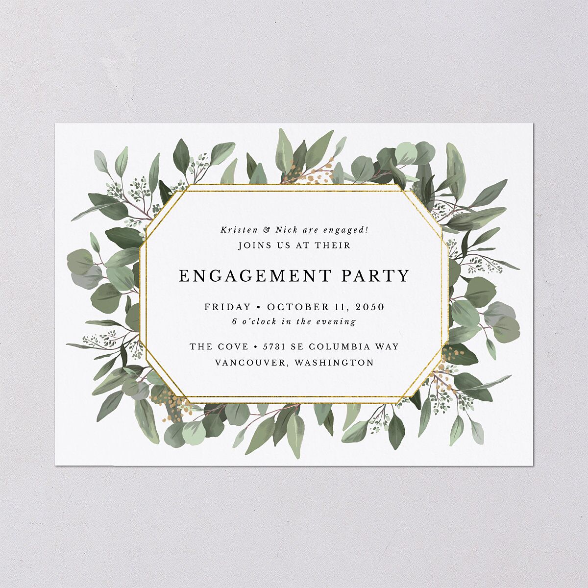 Eucalyptus Frame Engagement Party Invitations Pure White Signature Blank Standard