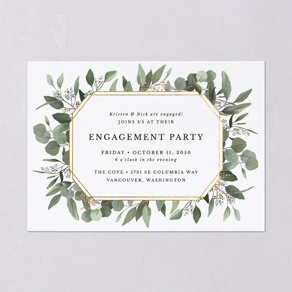 Eucalyptus Frame Engagement Party Invitations Pure White Signature Blank Standard