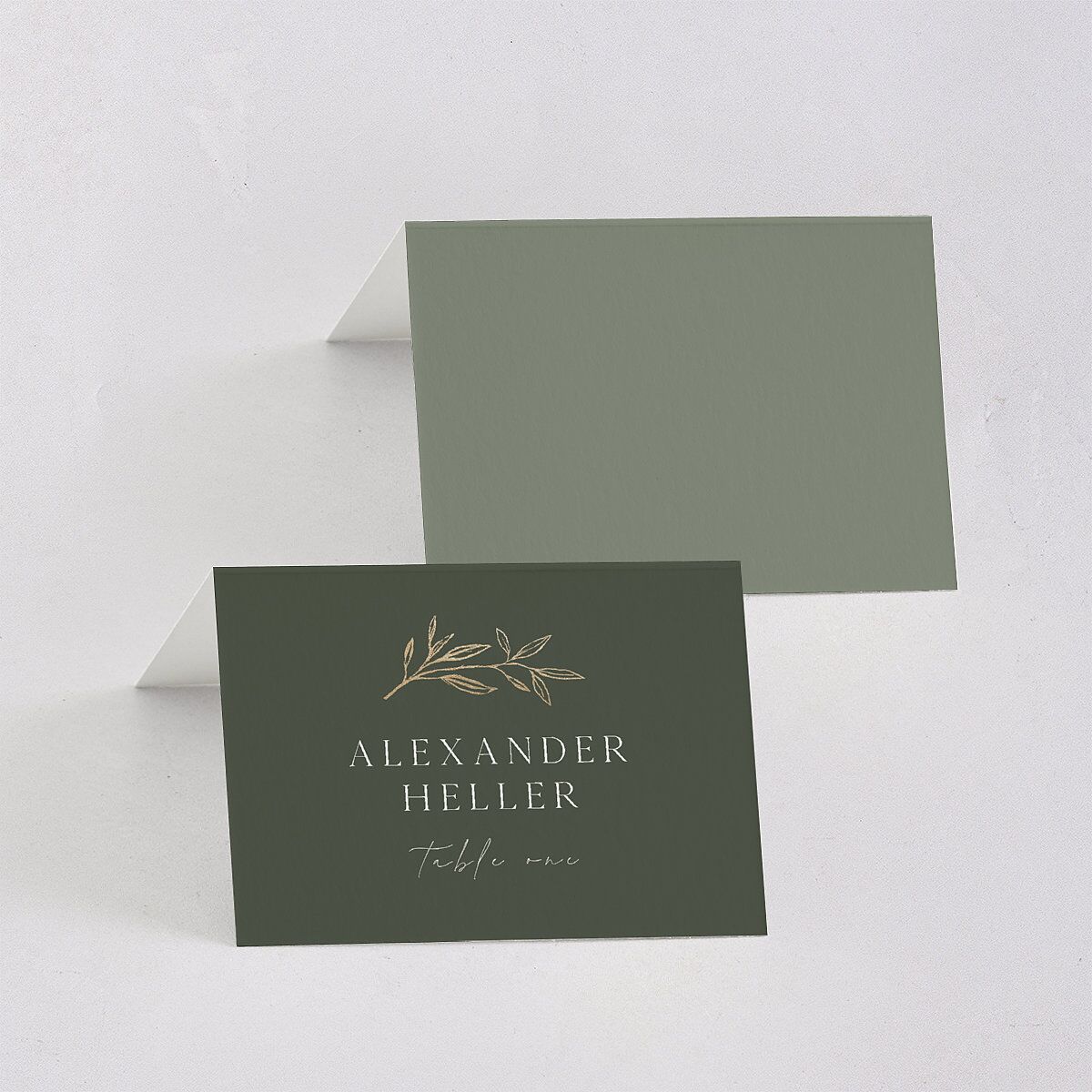 Botanical Accent Foil Place Cards Hunter Green Gold Signature
