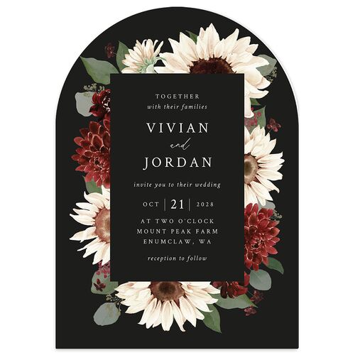 Classic Countryside Sunflowers Wedding Invitations Charcoal Signature Blank No Arch
