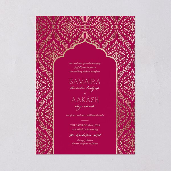 Gilded Lehenga Wedding Invitations Gold Raspberry Signature Blank No
