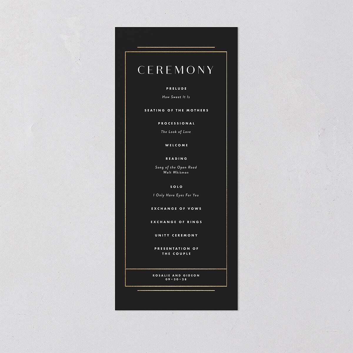 Refined Frame Wedding Programs Gold Charcoal Signature